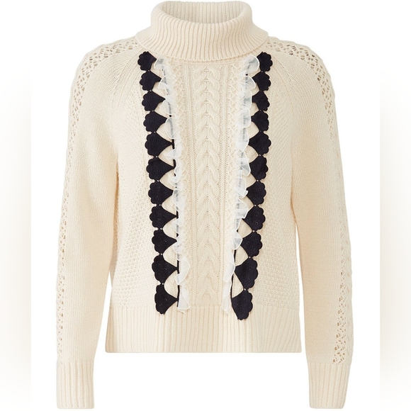 J. Crew Sweaters - J. Crew Wool Embellished Cable Knit Turtleneck Sweater W/ Lace Detailing Ivory S